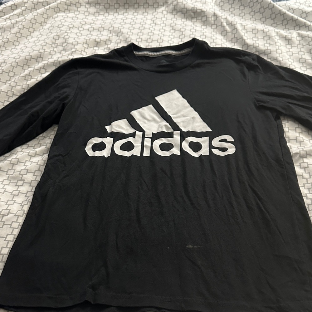 Adidas Men's Black and White Long Sleeve Tee
